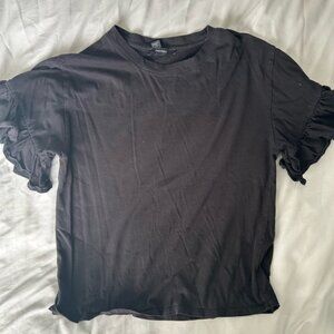 Forever 21 Black Ruffled Short Sleeve Tee
